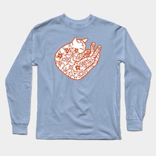 Sleeping Cat with Flowers Long Sleeve T-Shirt